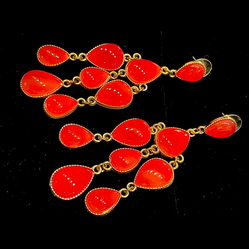 Red enamel chandelier earrings